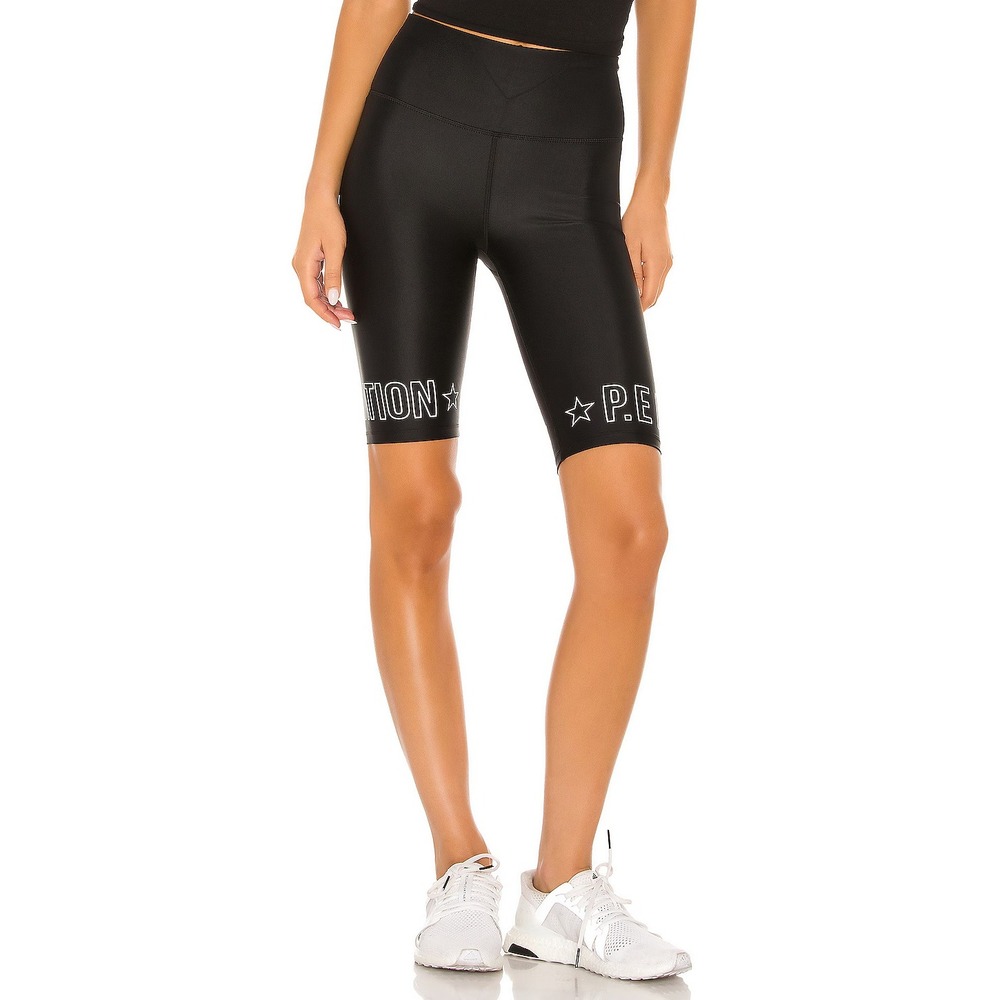 P.E Nation Women's Black High Rise Logo Star Graphic Strike Biker Shorts Size L